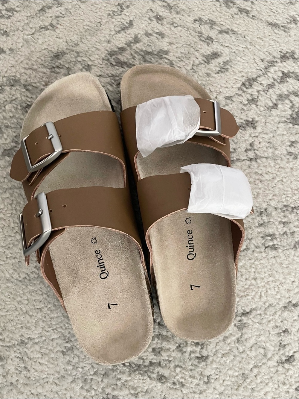 Quince Napa Leather Double Buckle Slide Sandals. New Size 7